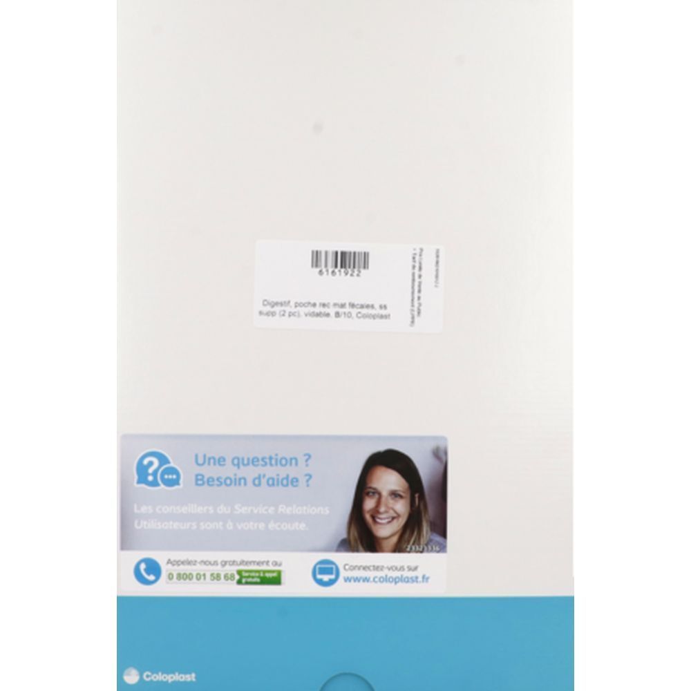 Emballage blanc avec informations produit et code-barres. Autocollant avec coordonnées et logo.