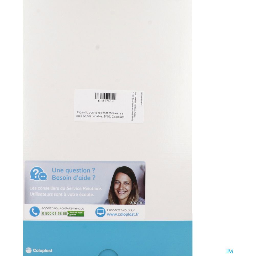 Emballage blanc avec informations produit et code-barres. Autocollant avec coordonnées et logo.