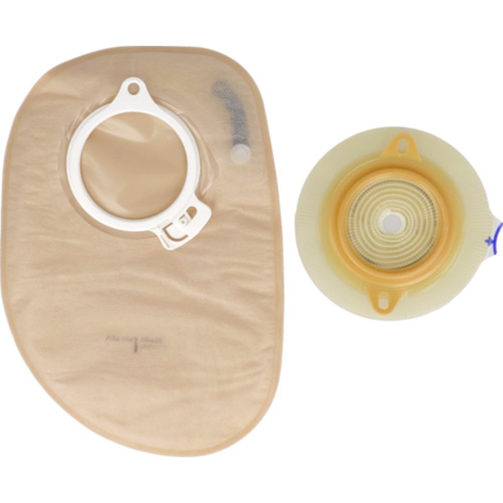 Poche et plaque de base. Beige. Anneau blanc. Deux pièces. Filtre. Support standard.