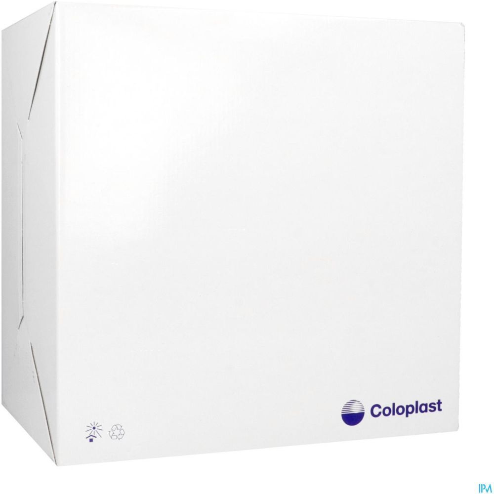 Boîte blanche. Logo Coloplast. Symboles de recyclage.