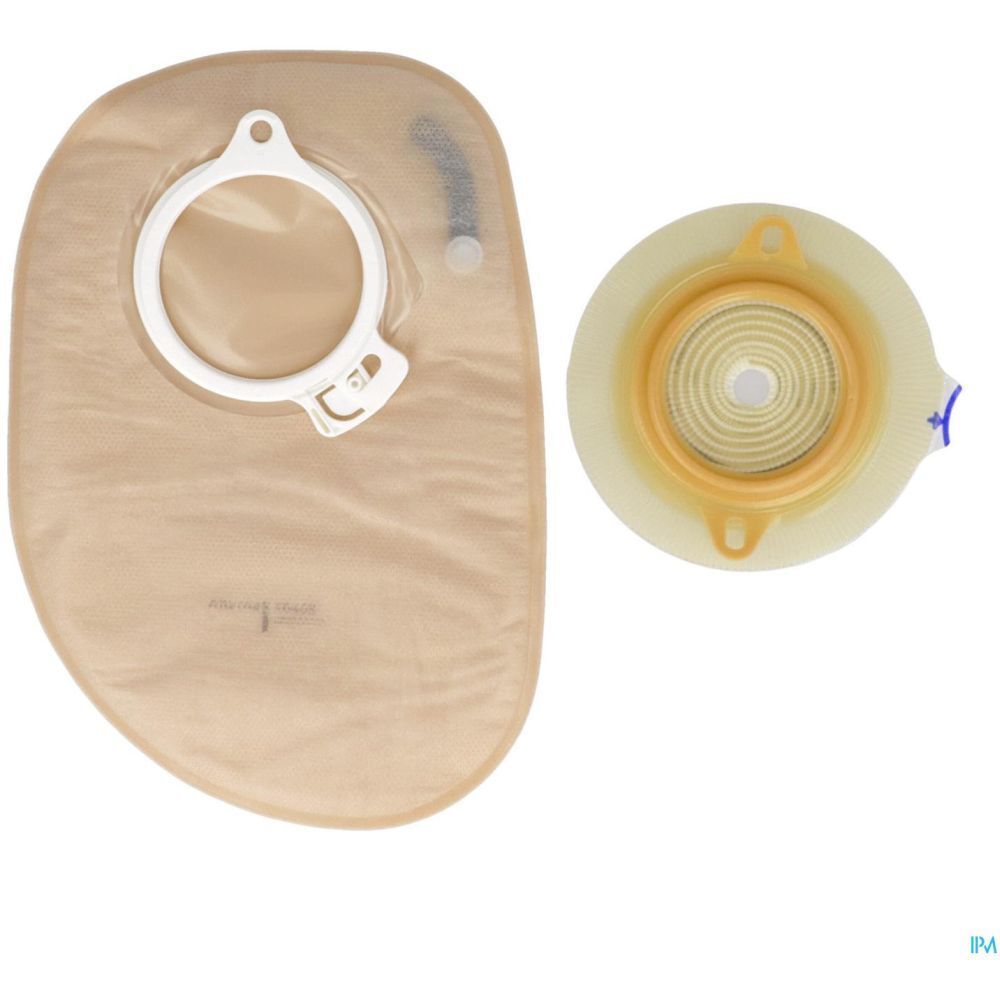 Poche et plaque de base. Beige. Anneau blanc. Deux pièces. Filtre. Support standard.