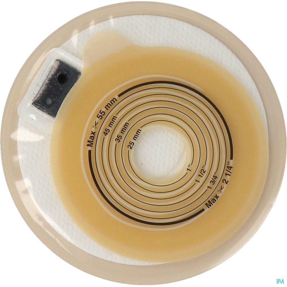 Poche ronde couleur peau avec filtre intégré et échelle de mesure. Fermeture noire. Emballage transparent.