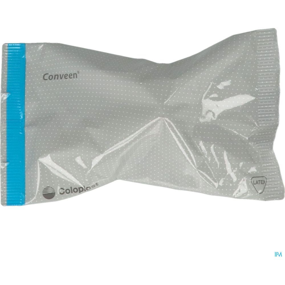 Emballage CONVEEN. Nom de la marque et du produit visibles. Tons bleus et gris. Symbole latex.