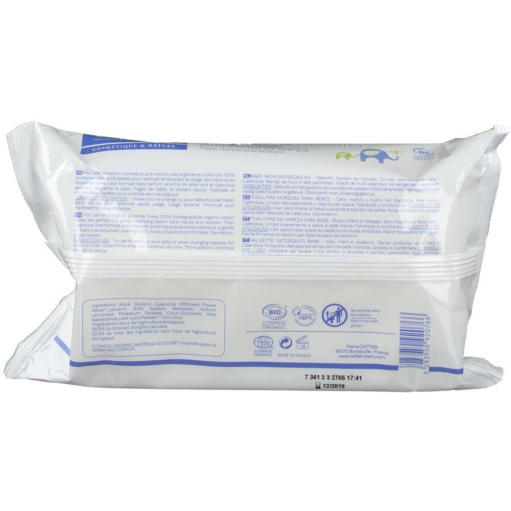Cattier Lingettes nettoyantes Visage, Mains & Siège