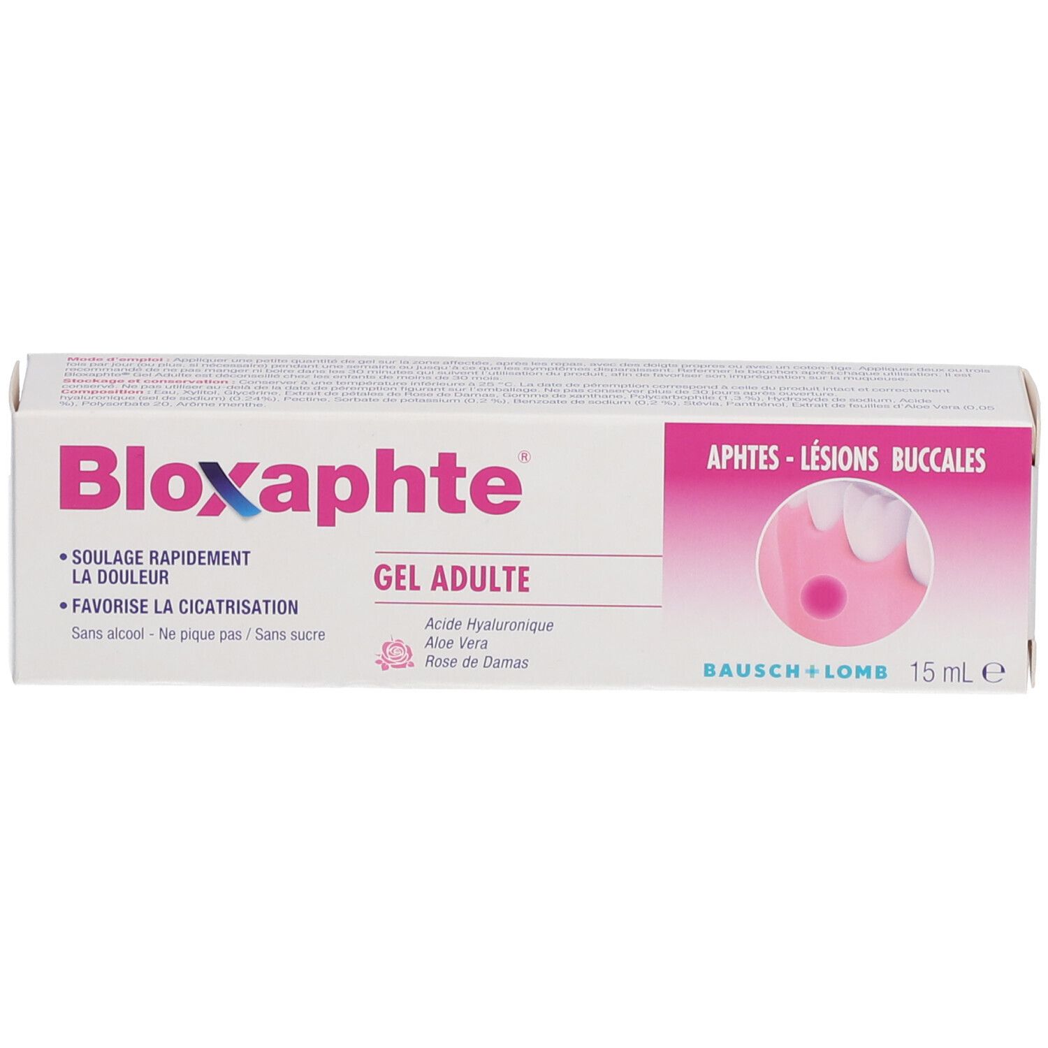 Bloxaphte Gel Adulte Soulage Rapidement La Douleur - Favorise La Cicatrisation - Aphtes - Lésions Buccales - 15 mL avec applicateur