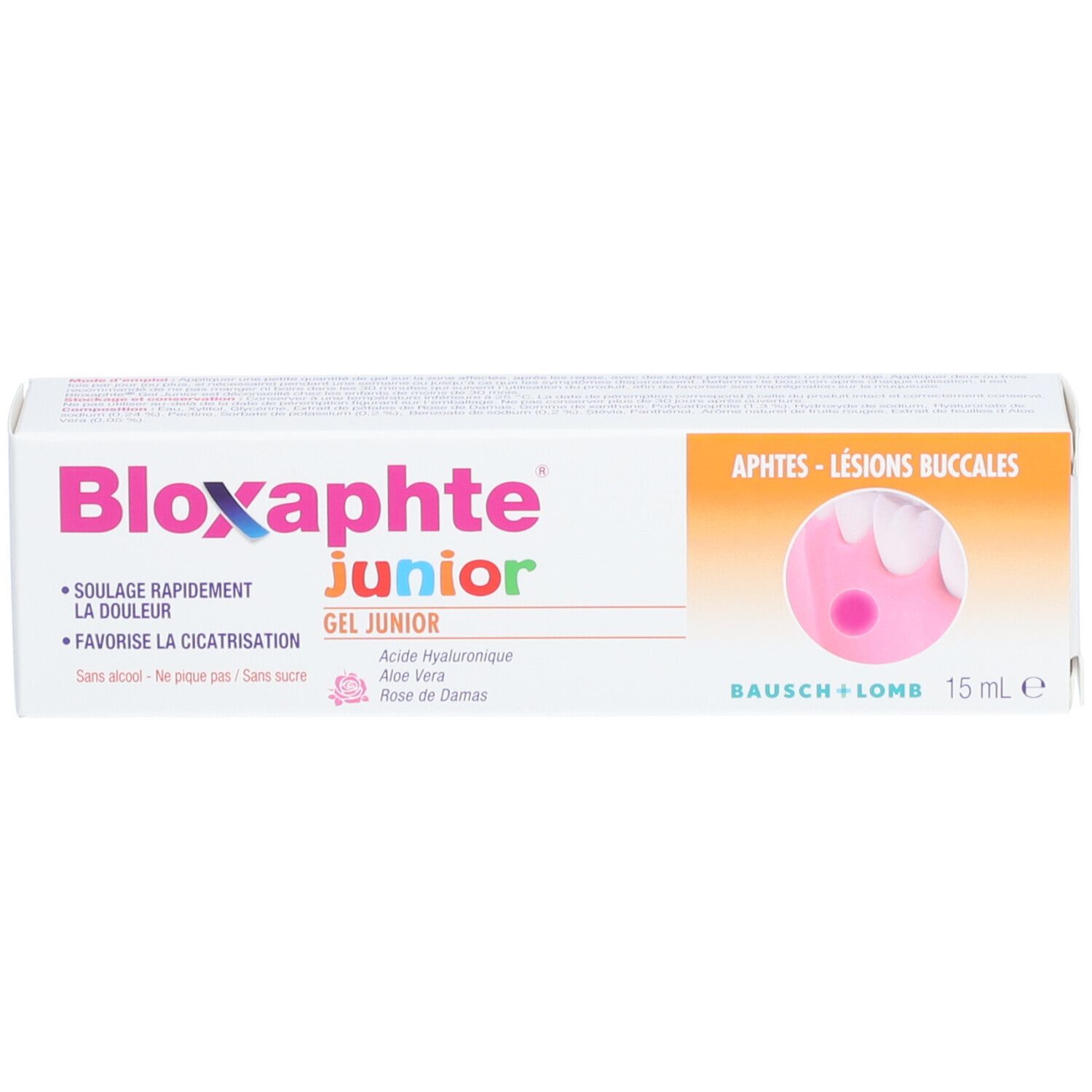 Bloxaphte Gel Junior Soulage Rapidement La Douleur - Favorise La Cicatrisation - Aphtes - Lésions Buccales - 15 mL avec applicateur