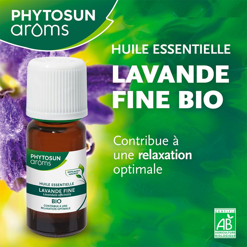 PHYTOSUN AROMS - Huile Essentielle Lavande Fine Bio - HEBBD - 100 % Pure & Naturelle - Contribue à La Relaxation - 100% Bio