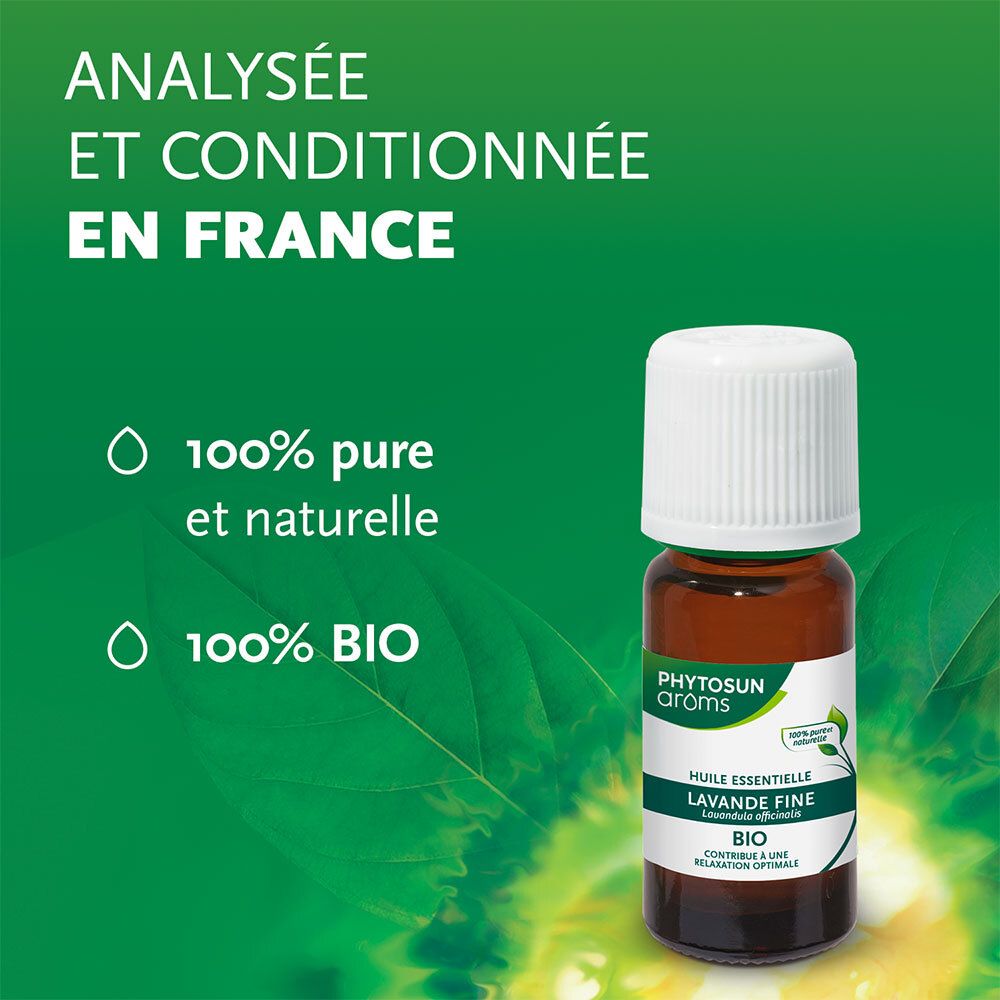 PHYTOSUN AROMS - Huile Essentielle Lavande Fine Bio - HEBBD - 100 % Pure & Naturelle - Contribue à La Relaxation - 100% Bio