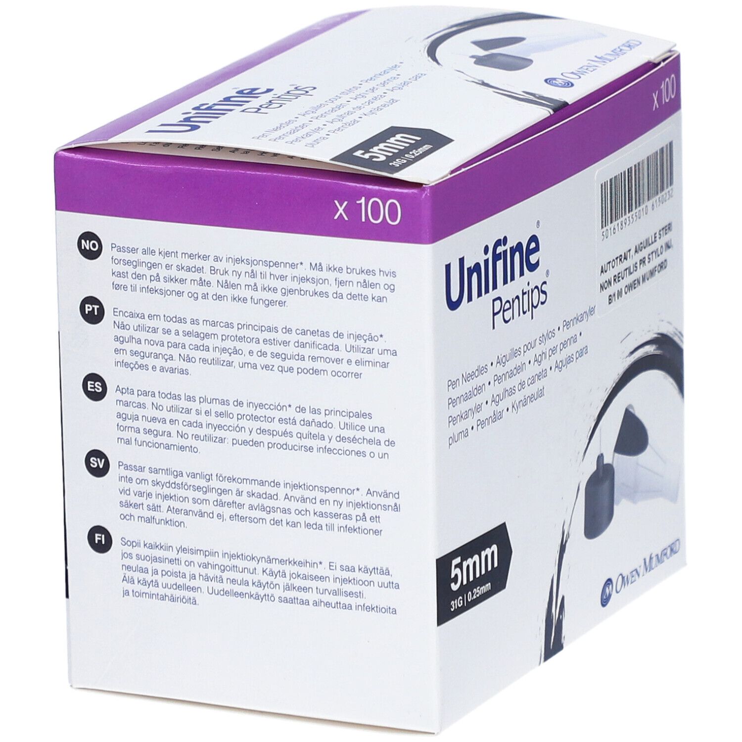 UNIFINE PENTIPS - Aiguille pour stylo injecteur d'insuline. G31, 0,25 mm x 5 mm, gris (ref