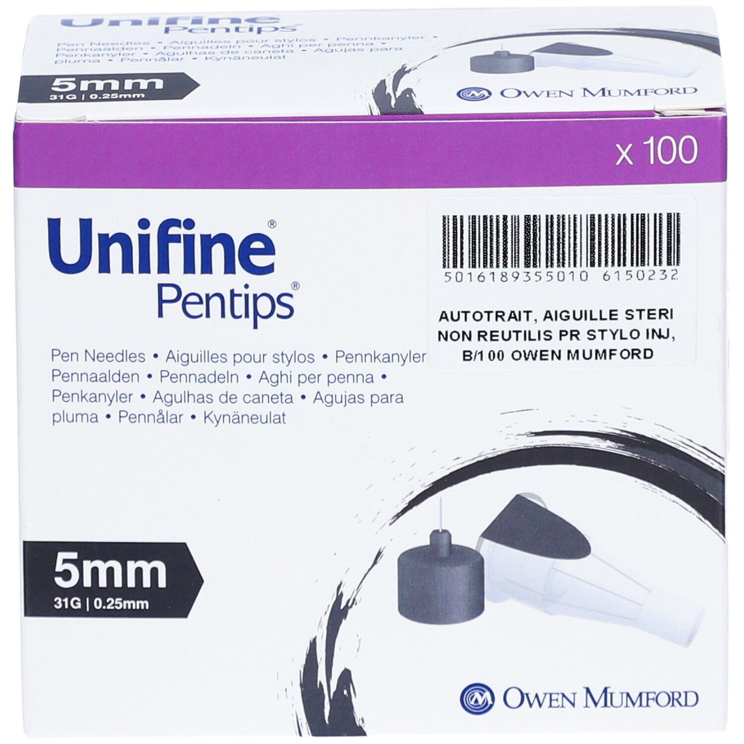 UNIFINE PENTIPS - Aiguille pour stylo injecteur d'insuline. G31, 0,25 mm x 5 mm, gris (ref
