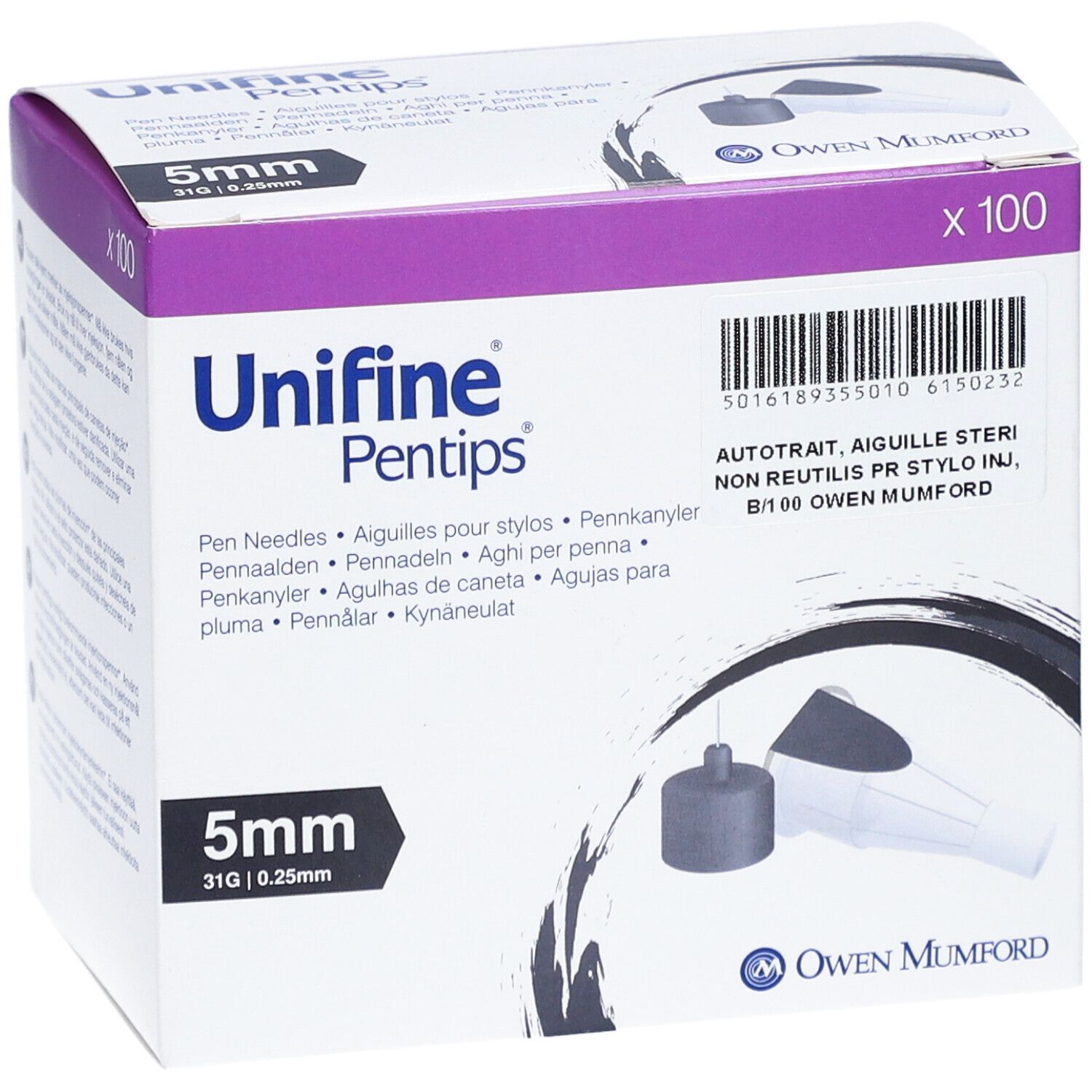 UNIFINE PENTIPS - Aiguille pour stylo injecteur d'insuline. G31, 0,25 mm x 5 mm, gris (ref