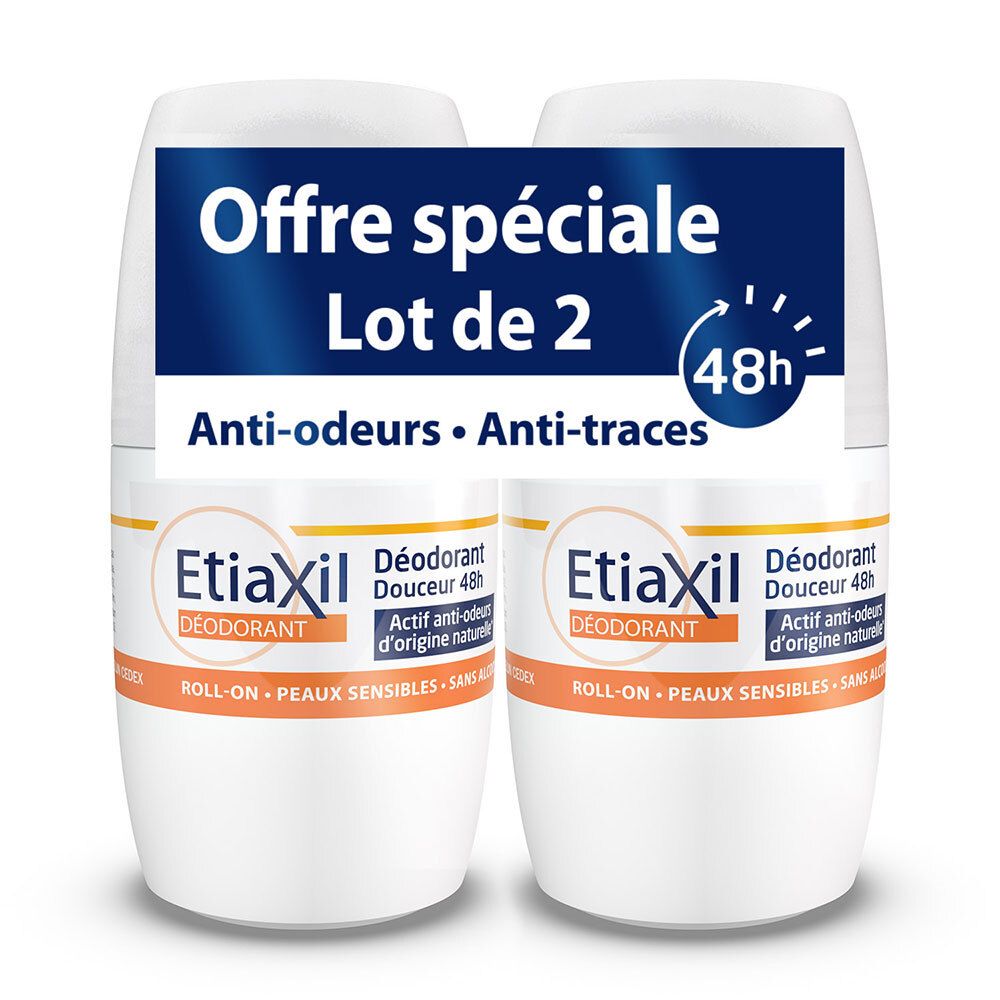 ETIAXIL Déodorant Douceur 48 H - Lot de 2 x roll-on 50ml