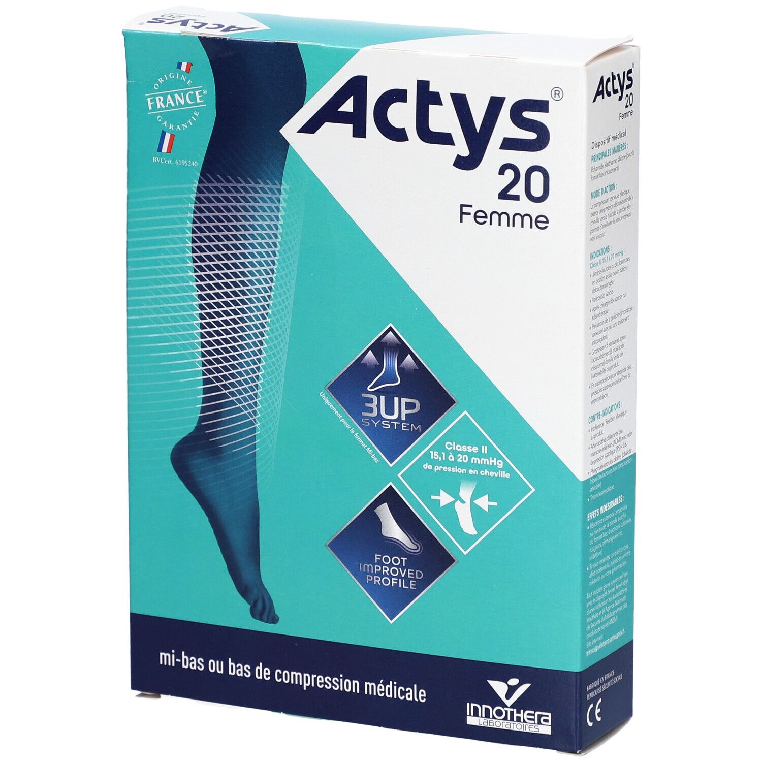 ACTYS 20 MOINS FEMME - Mi-bas médical de compression, classe 2, mollet fin. beige clair, c