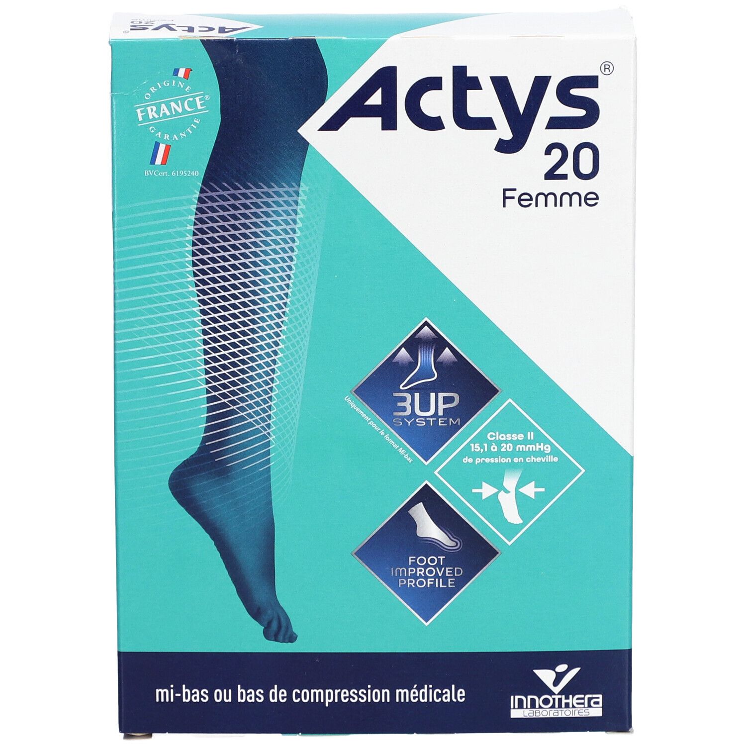 ACTYS 20 MOINS FEMME - Mi-bas médical de compression, classe 2, mollet fin. beige clair, c