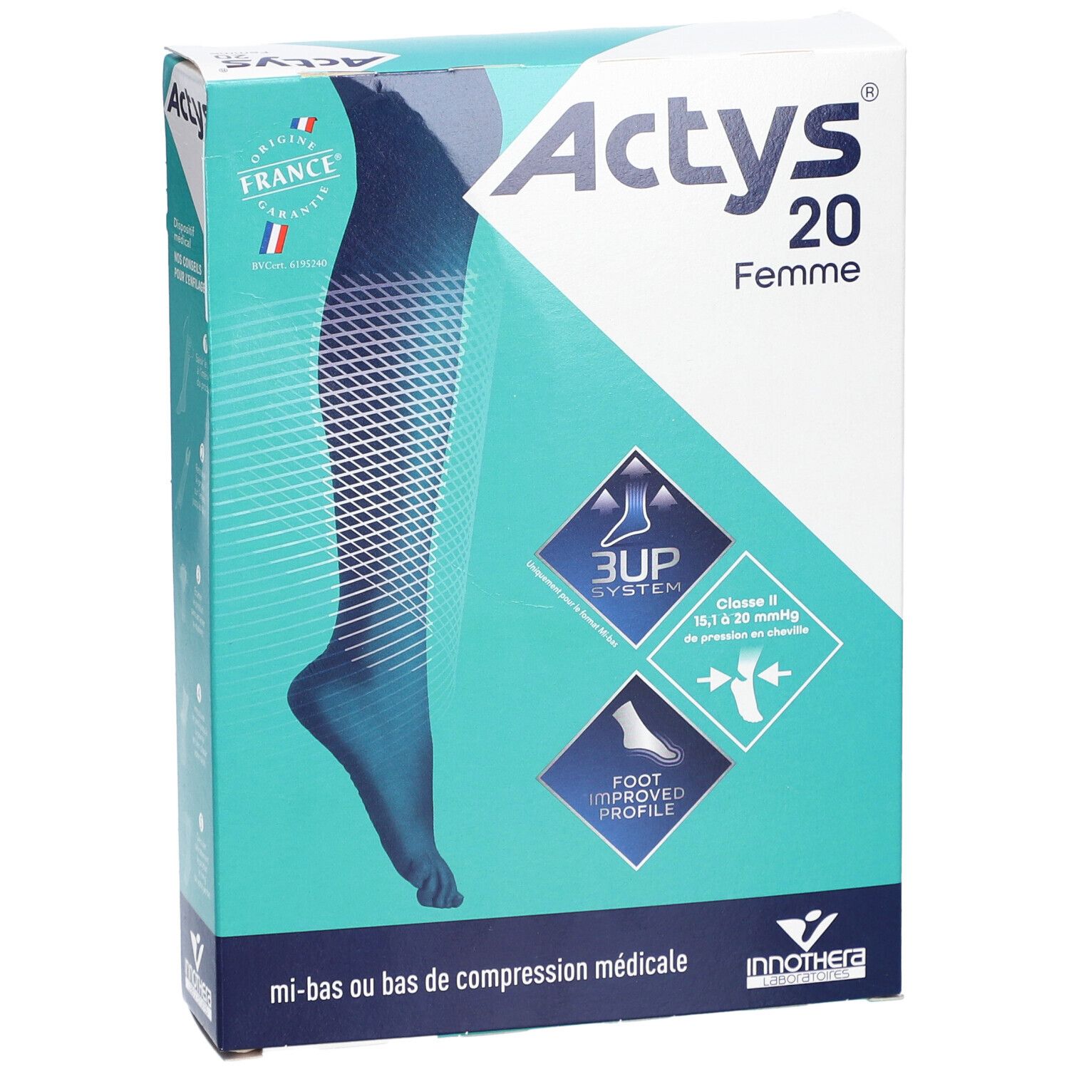 ACTYS 20 MOINS FEMME - Mi-bas médical de compression, classe 2, mollet fin. beige clair, c