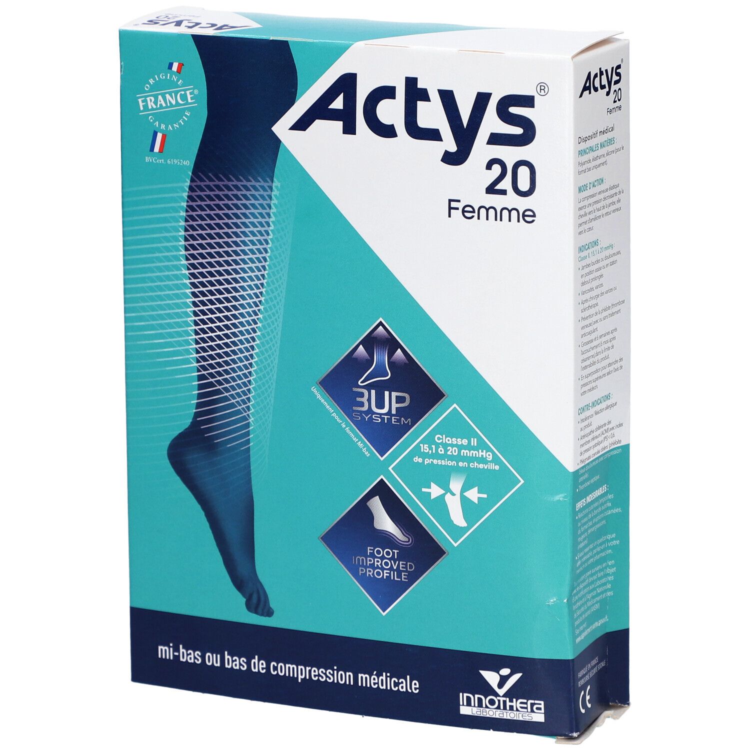 ACTYS 20 FEMME - Mi-bas médical de compression, classe 2, femme. beige clair, court taille