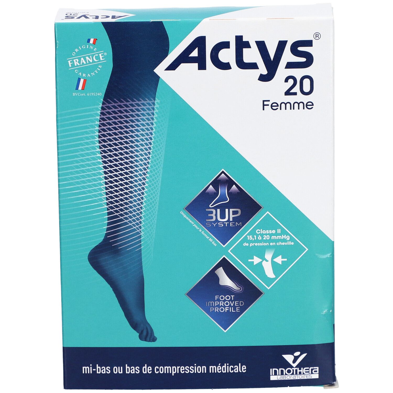 ACTYS 20 FEMME - Mi-bas médical de compression, classe 2, femme. beige clair, court taille