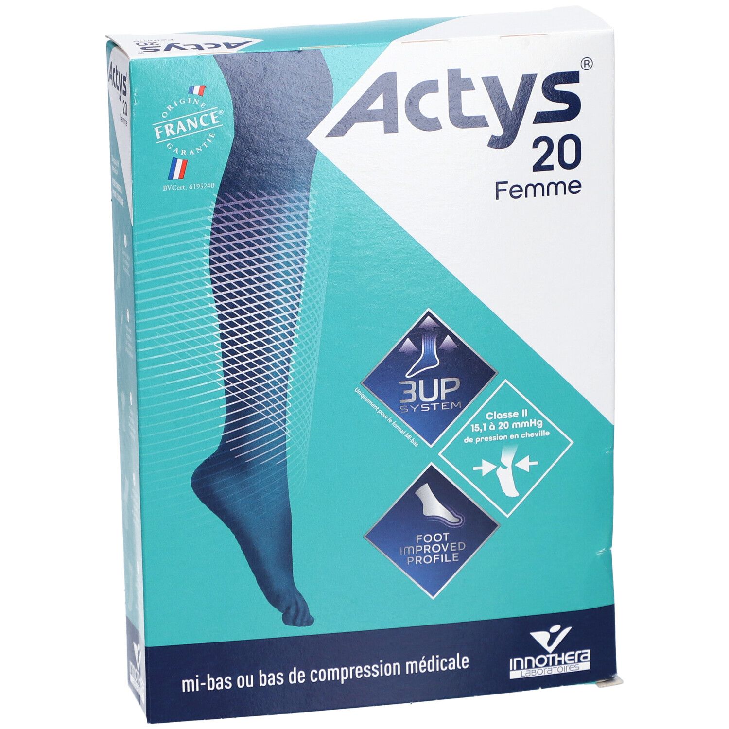 ACTYS 20 FEMME - Mi-bas médical de compression, classe 2, femme. beige clair, court taille