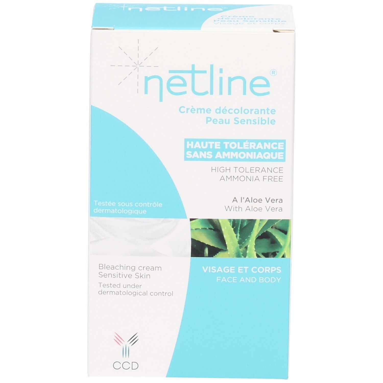 Netline CCD Crème décolorante pour peau sensible, visage et corps, à l'Aloe Vera, sans ammoniaque.