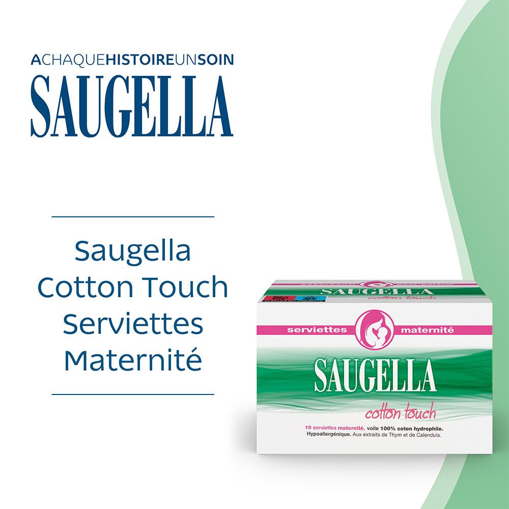 Saugella - Cotton Touch - Serviettes Hygiéniques spéciale Maternité - Période Post-partum - Protection Renforcée Contre les Fuites - Haute Absorption - Paquet de 10