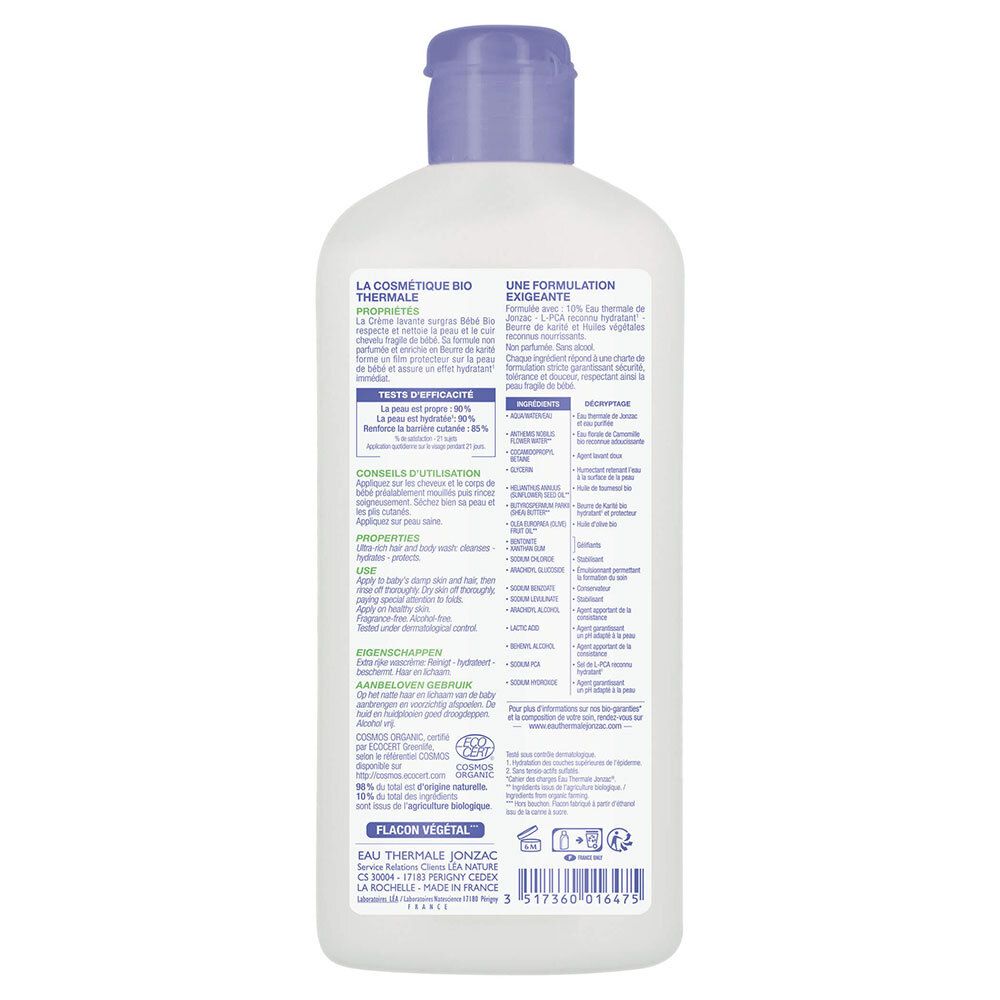 Jonzac Bébé Bio Gel Lavant Surgras Cheveux et Corps