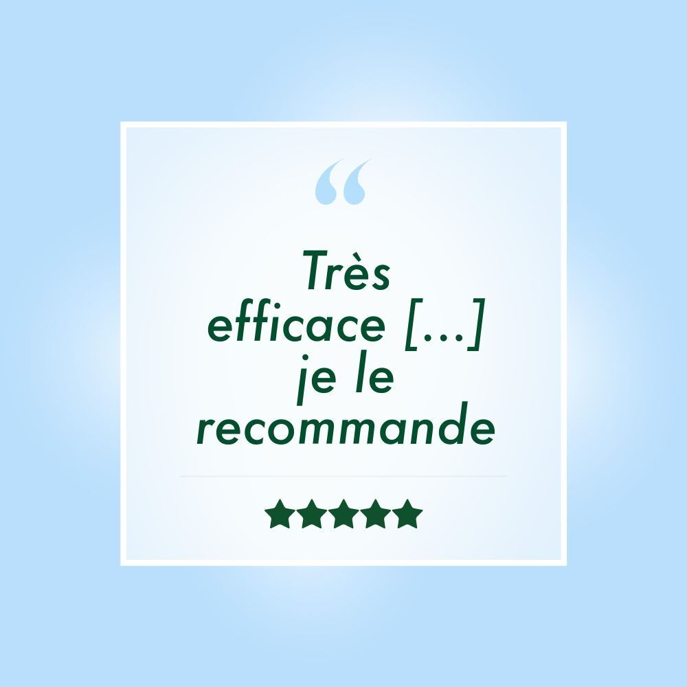 Évaluation avec 5 étoiles. Texte: Très efficace [...] je le recommande.