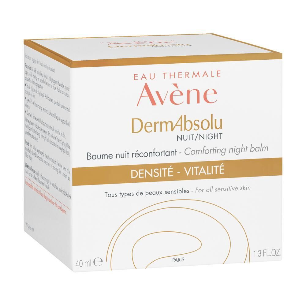 Boîte Avene DermAbsolu. Texte en français et anglais. 40 ml, 1.3 FL.OZ. Pour peaux sensibles. Paris.