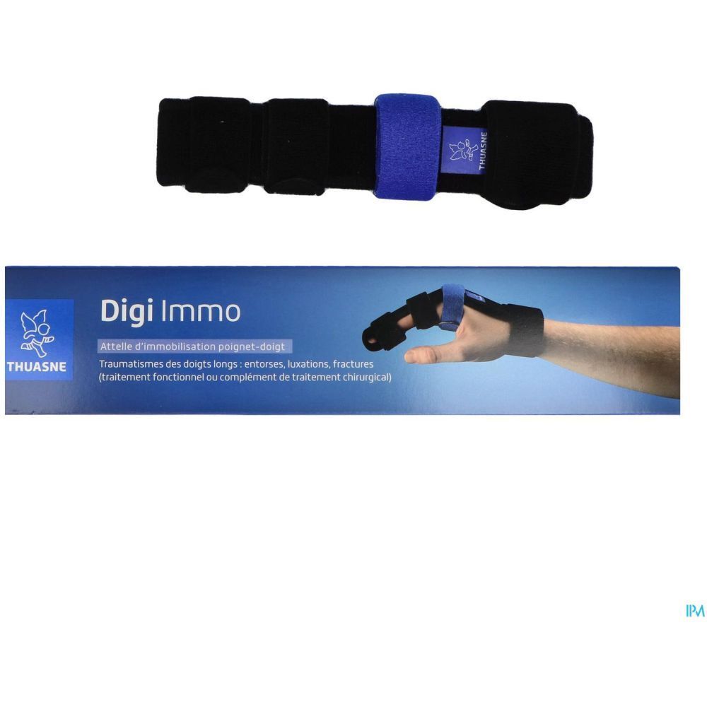 Attelle poignet-doigt Digi Immo, noire et bleue. Avec emballage.