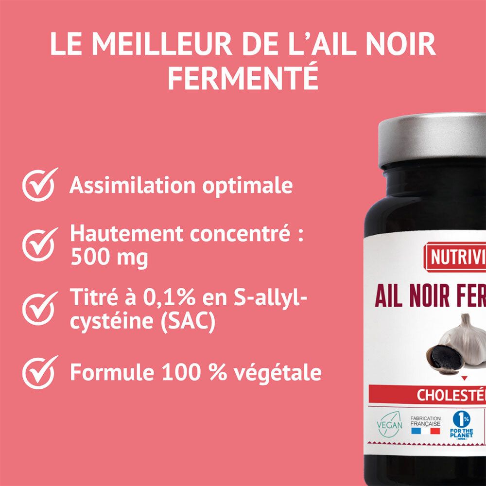 Gélules d'ail noir: 500mg, 0,1% S-Allylcystéine, 100% végétal.