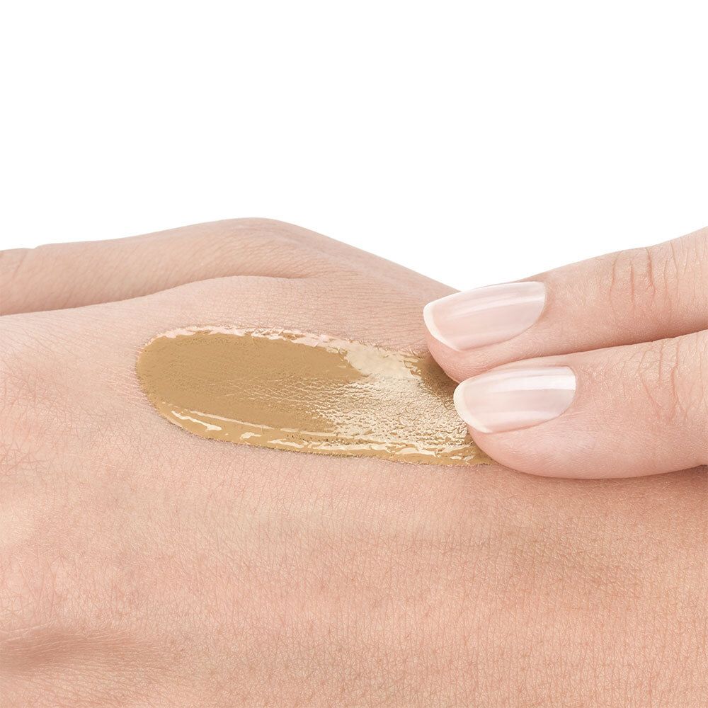 Fond de teint sur la peau. Teinte 12 SIENNA. Logo Vichy et Mineralblend.