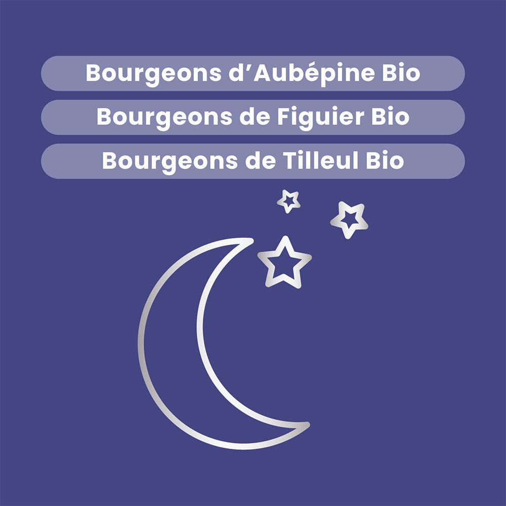Branche avec feuilles et fleurs. 3 cercles avec texte: Aubépine, Tilleul, Figuier. Logo Santarome Bio.