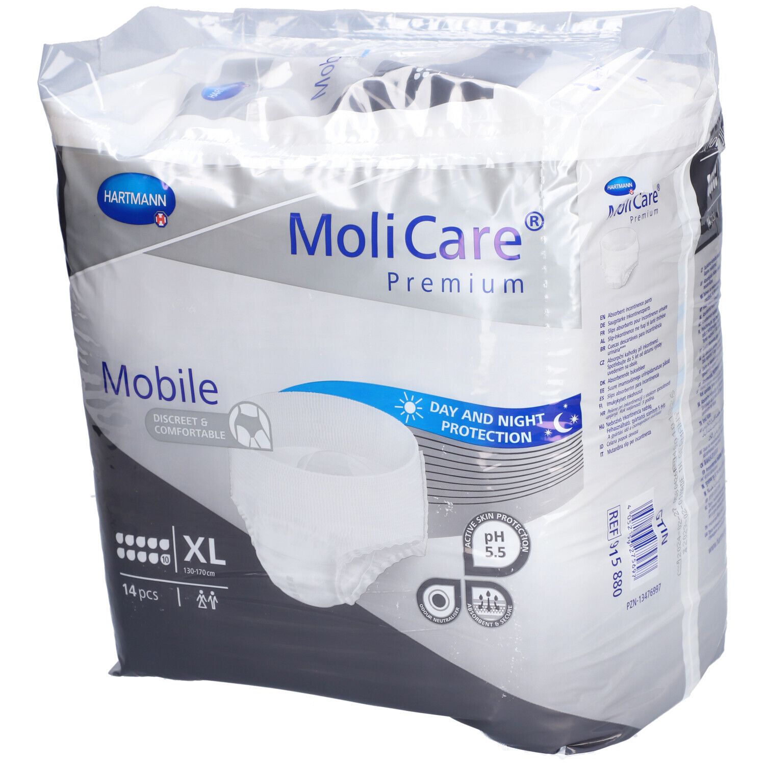 Paquet de Hartmann MoliCare Premium Mobile. XL, 14 pièces. Protection jour et nuit. pH 5,5. Produit d'incontinence.