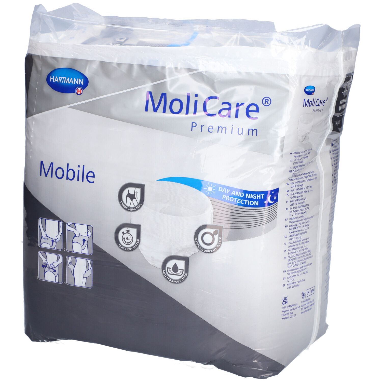 Paquet Hartmann MoliCare Premium Mobile. XL, 14 pièces. Protection jour et nuit. Produit d'incontinence.
