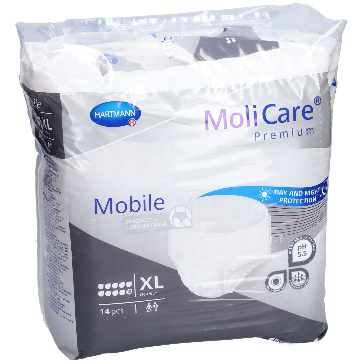 Paquet Hartmann MoliCare Premium Mobile. XL, 14 pièces. Protection jour et nuit. pH 5,5. Produit d'incontinence.