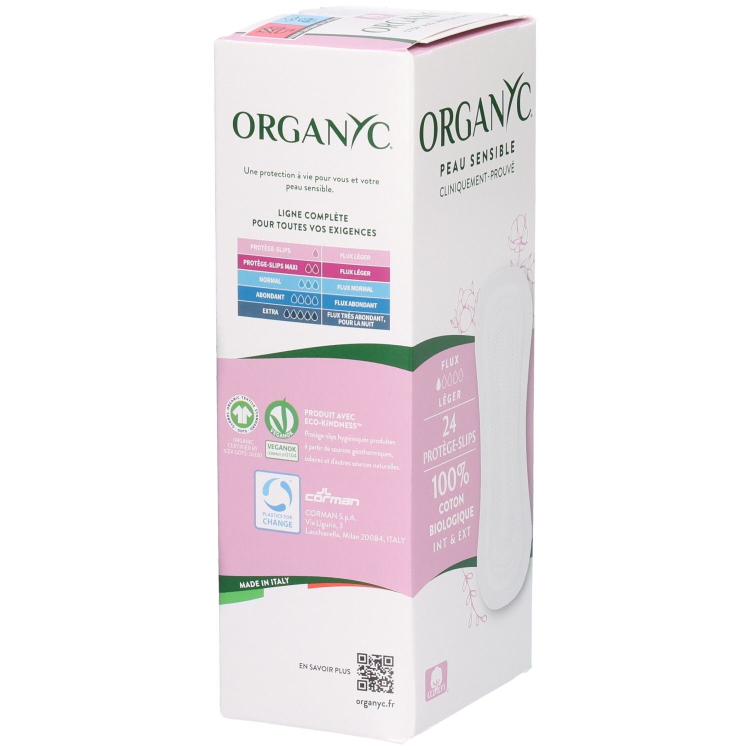 Organyc Protège-Slips, 24 pièces, 100% coton bio. Hypoallergénique, testé dermatologiquement.
