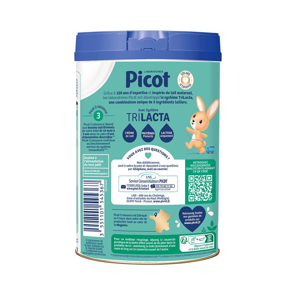 Dos de la boîte Picot 3ème âge. Coordonnées et QR code. Avec illustrations.