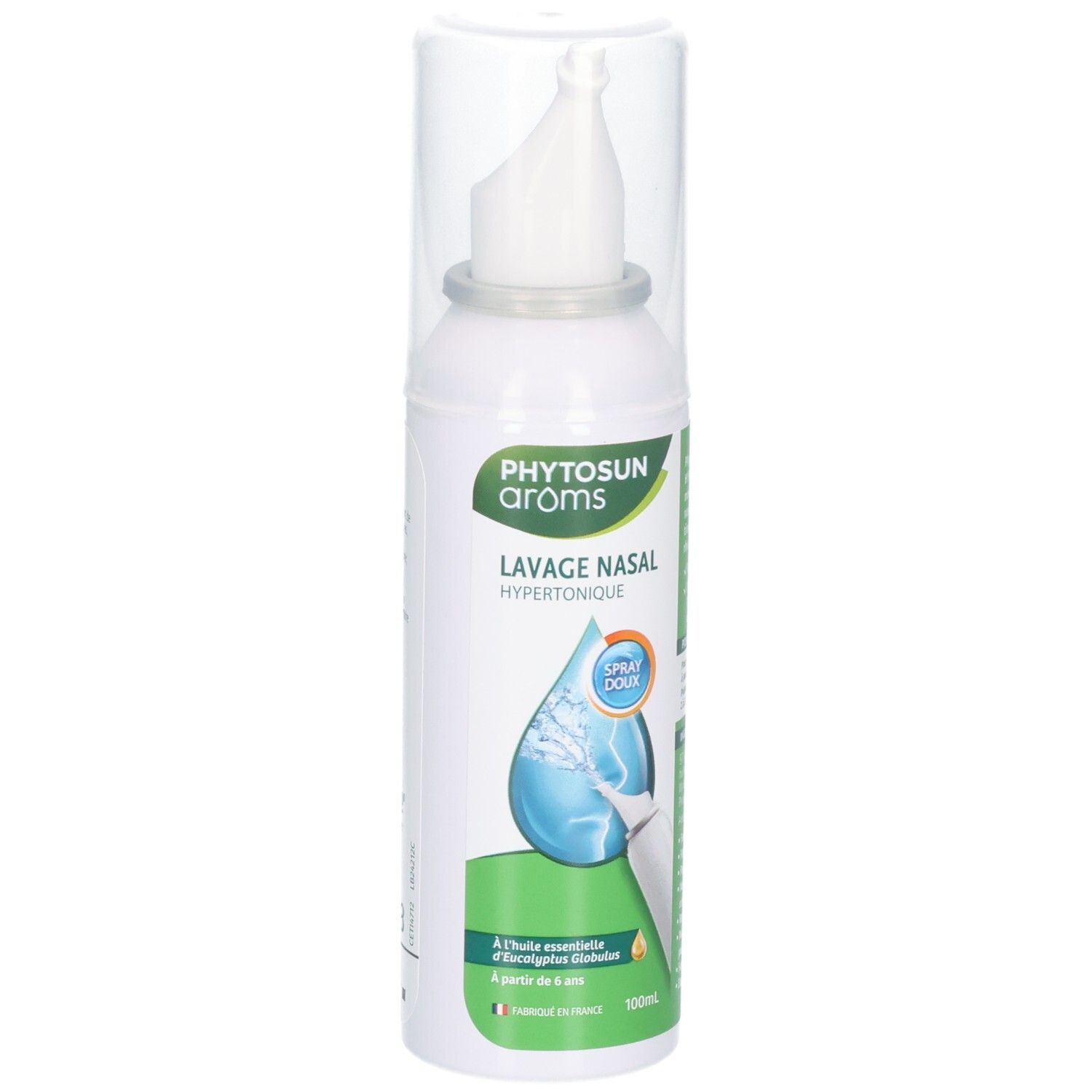 Lavage nasal aux huiles essentielles, flacon avec applicateur et capuchon protecteur.