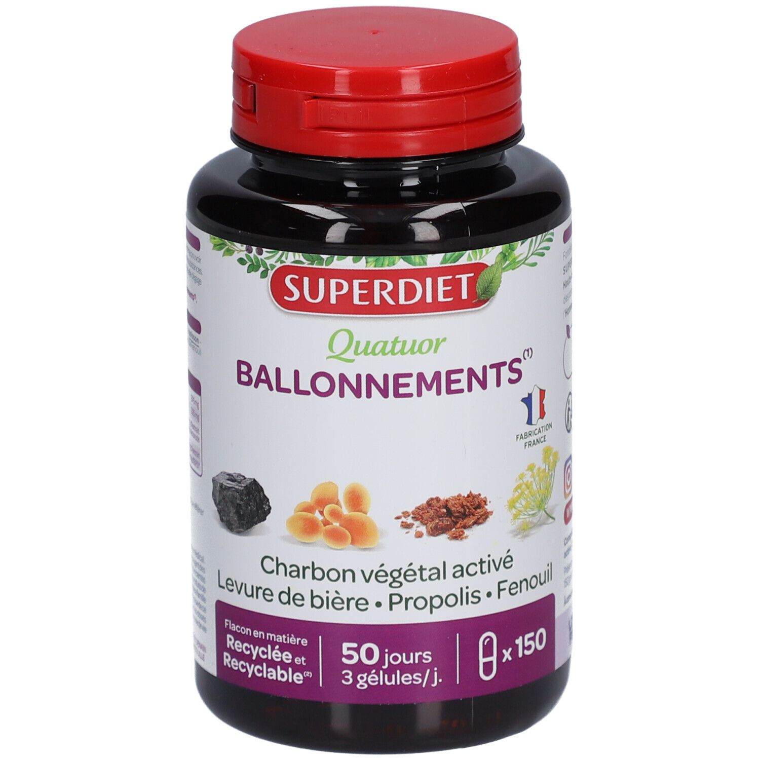 Superdiet Quatuor Ballonnements - Charbon, Fenouil, Propolis, Levure