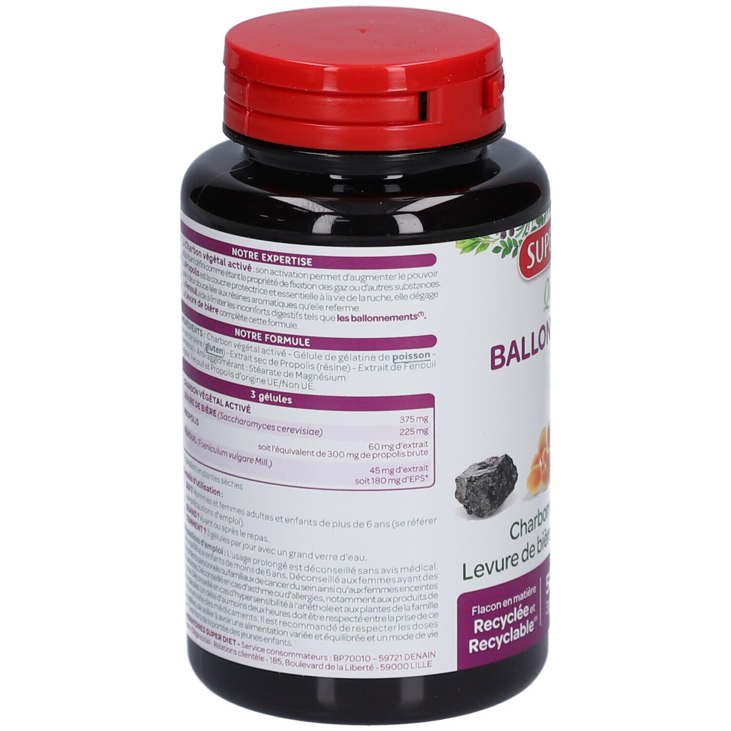 Superdiet Quatuor Ballonnements - Charbon, Fenouil, Propolis, Levure