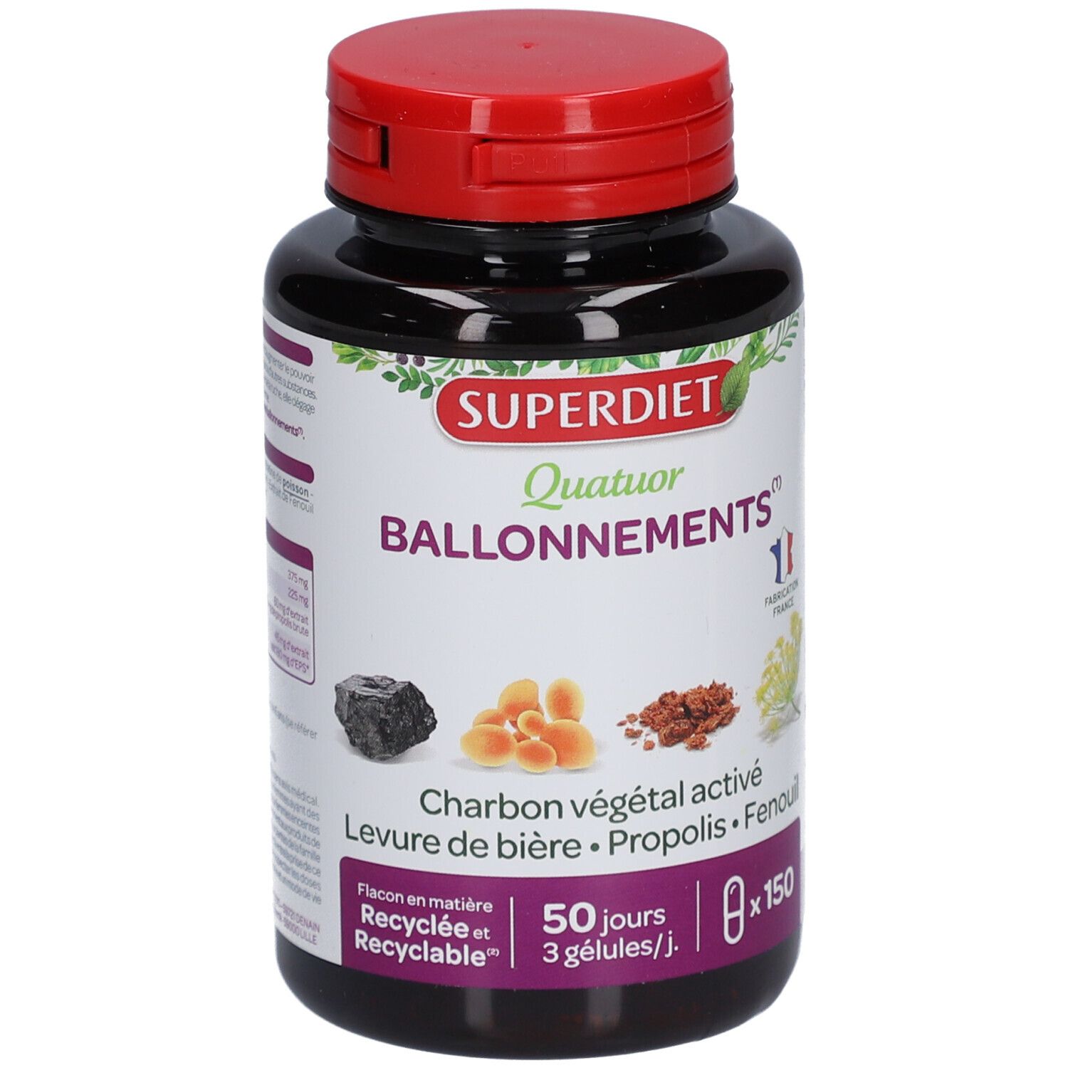 Superdiet Quatuor Ballonnements - Charbon, Fenouil, Propolis, Levure