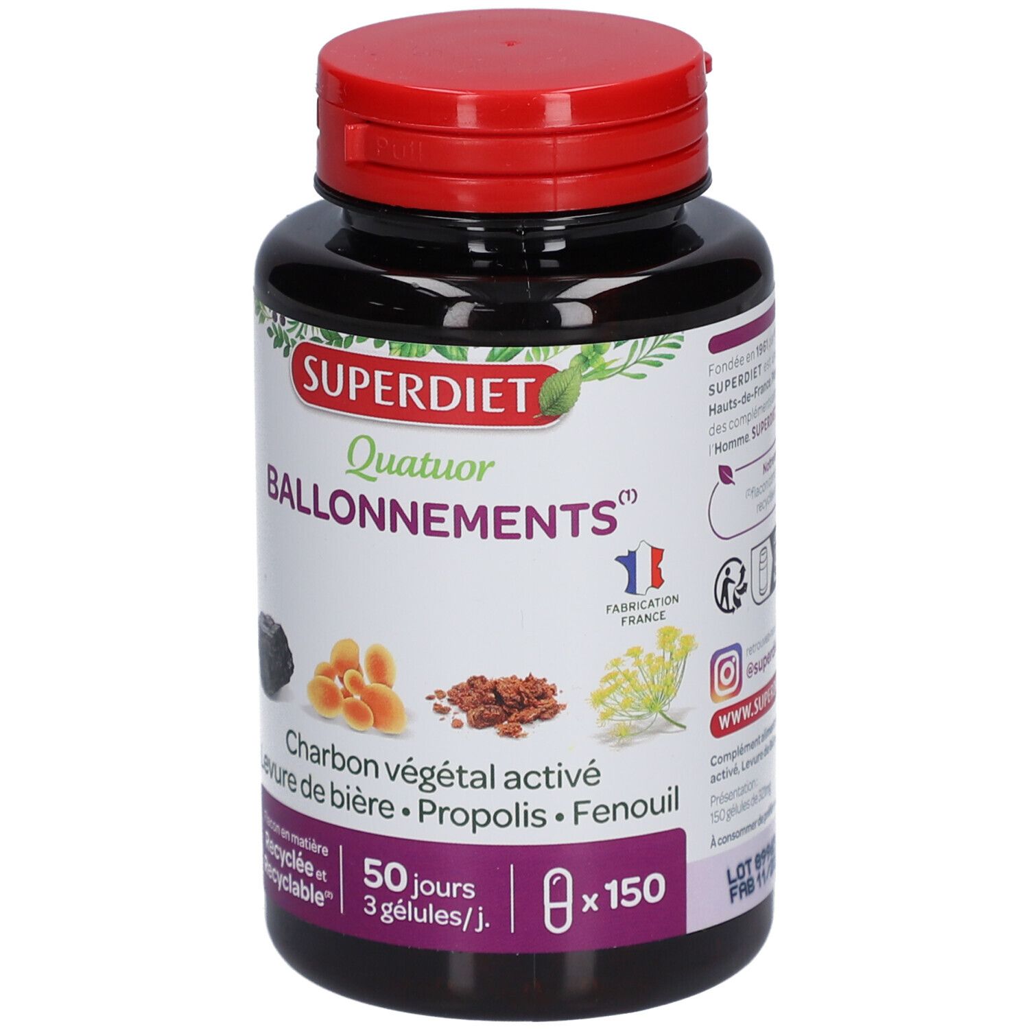 Superdiet Quatuor Ballonnements - Charbon, Fenouil, Propolis, Levure
