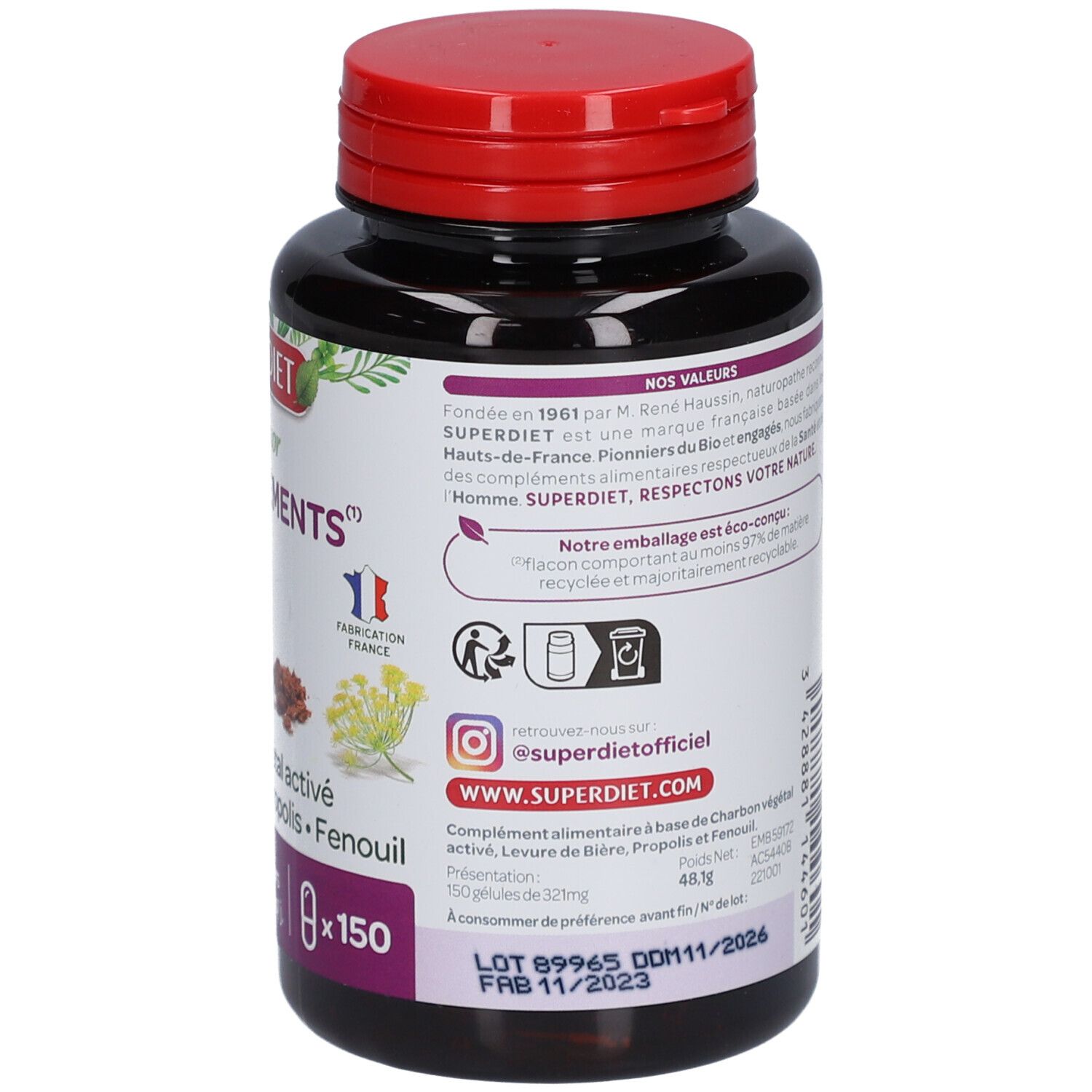 Superdiet Quatuor Ballonnements - Charbon, Fenouil, Propolis, Levure