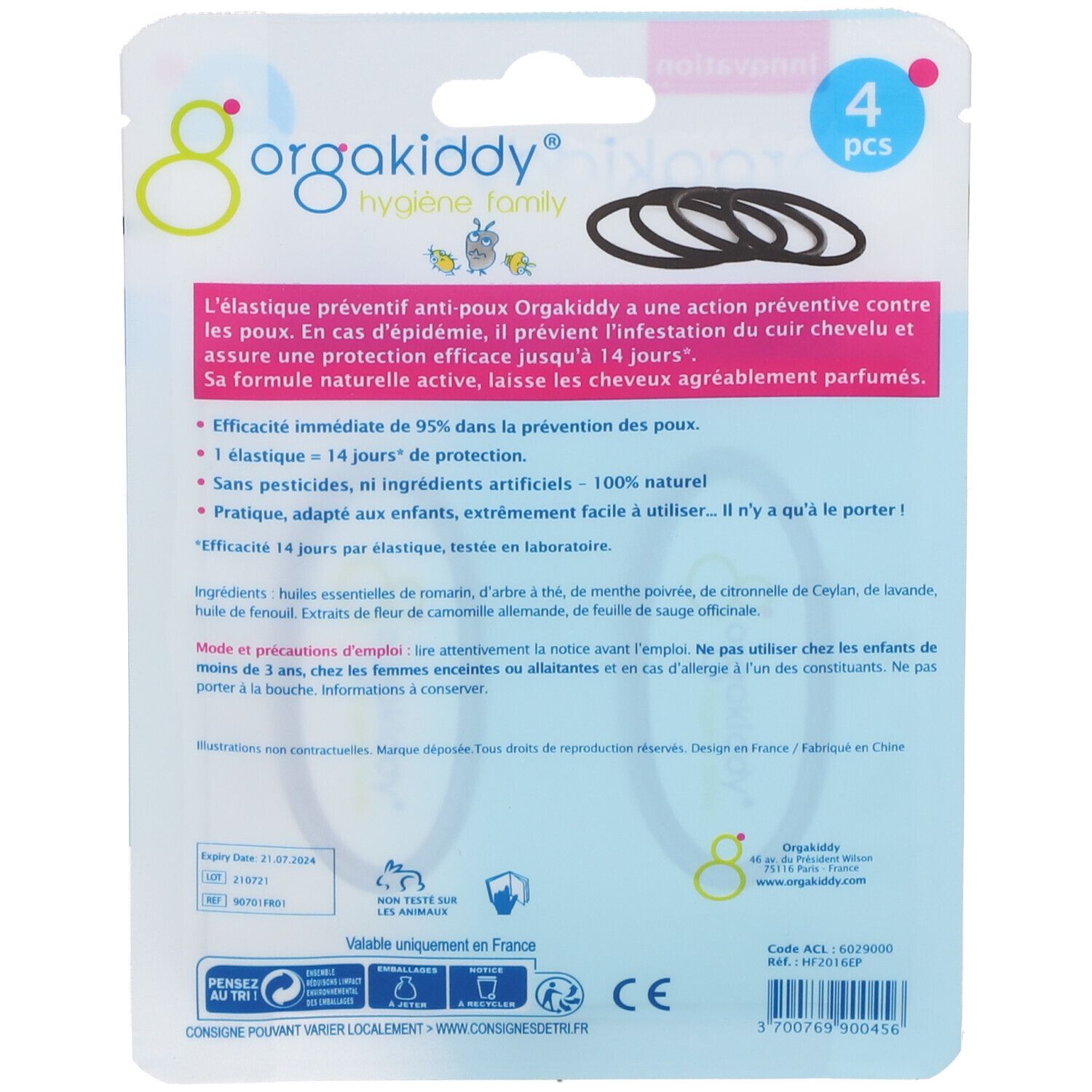 orgakiddy® Élastique préventif anti-poux Noir