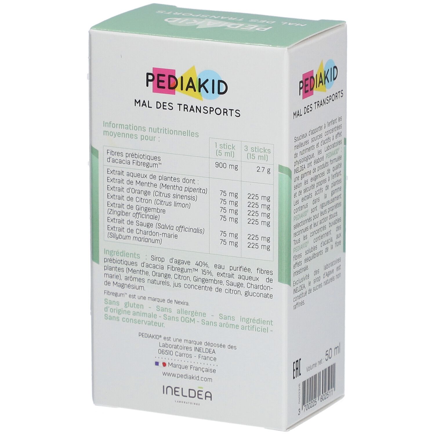 Boîte blanche Pediakid Mal des Transports. Ingrédients et informations. Marque Pediakid.