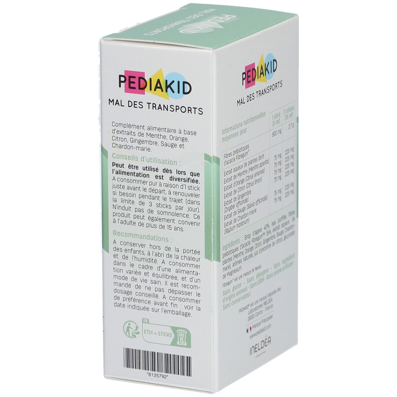 Boîte blanche Pediakid Mal des Transports. Ingrédients et informations. Marque Pediakid.
