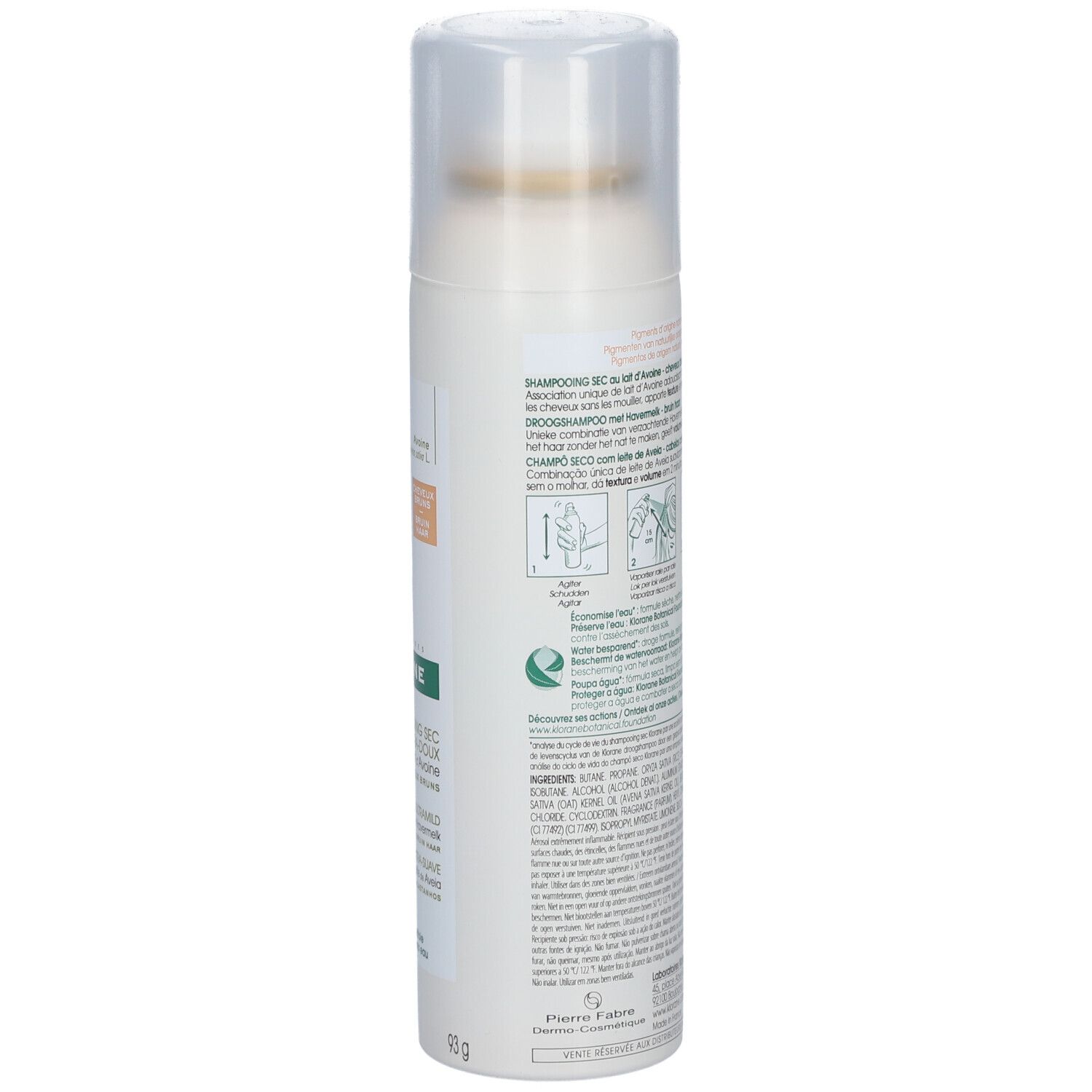 Klorane Shampooing sec teinté au lait d'Avoine Cheveux bruns