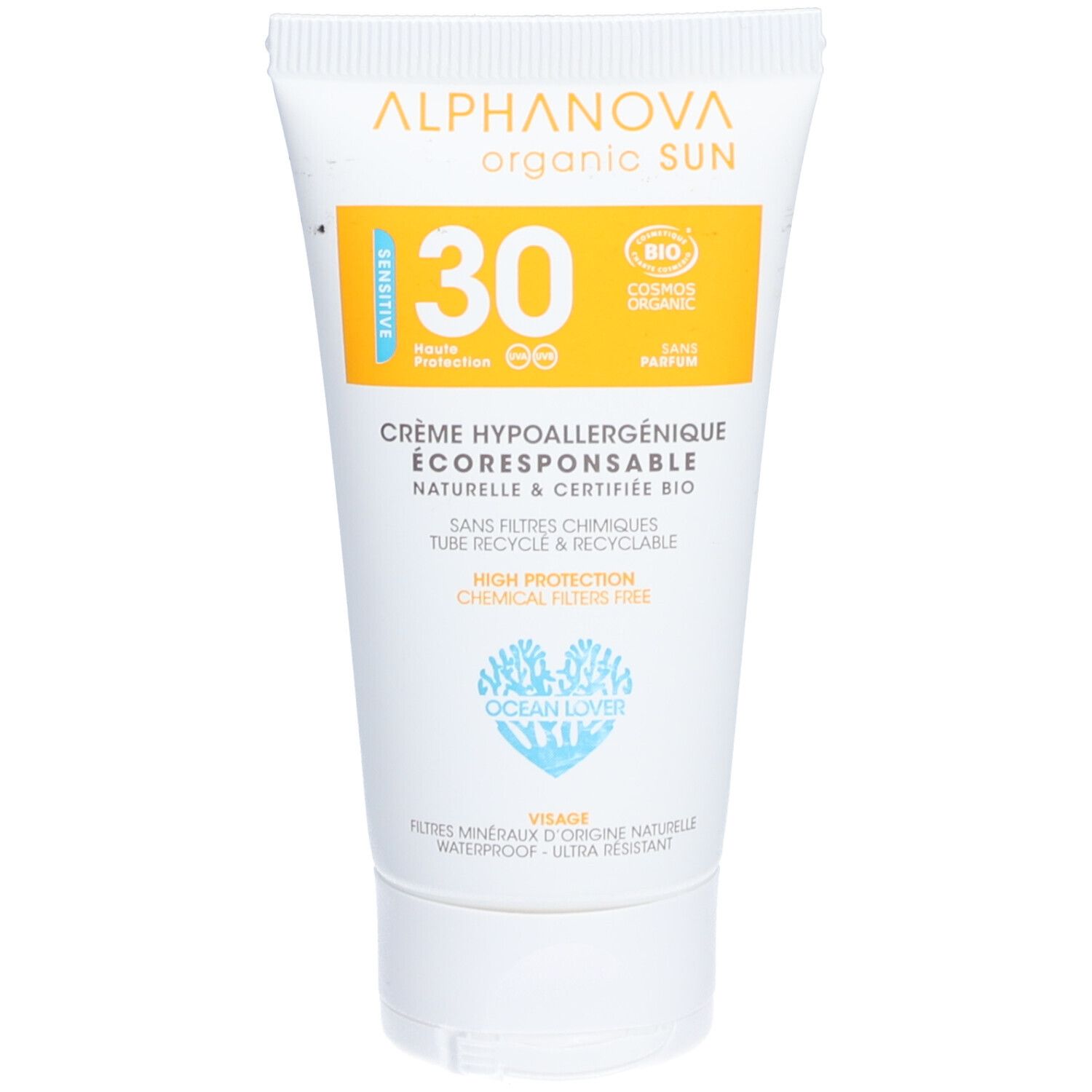 Alphanova CRÈME SOLAIRE CERTIFIÉE BIO HYPOALLERGÉNIQUE VISAGE SPF 30