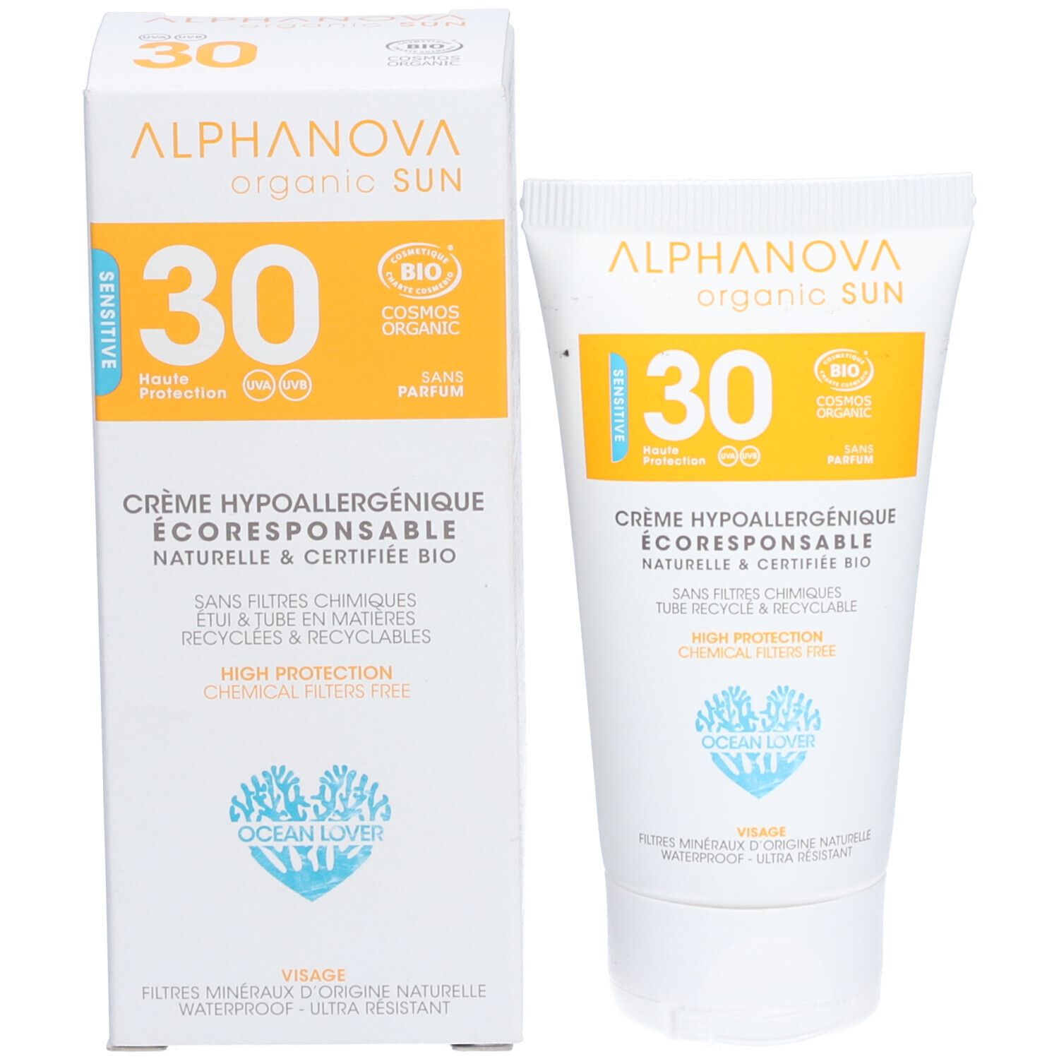 Alphanova CRÈME SOLAIRE CERTIFIÉE BIO HYPOALLERGÉNIQUE VISAGE SPF 30