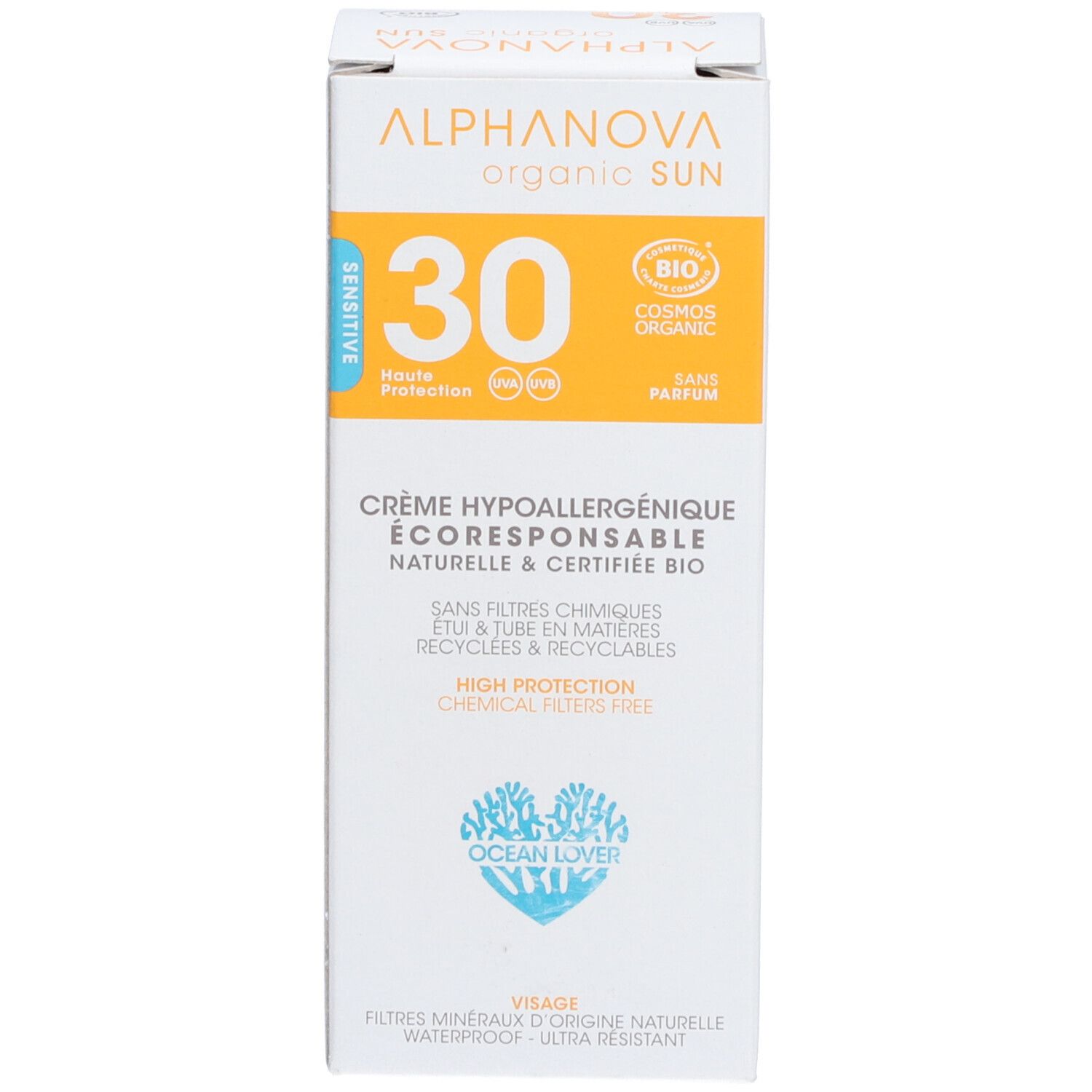 Alphanova CRÈME SOLAIRE CERTIFIÉE BIO HYPOALLERGÉNIQUE VISAGE SPF 30