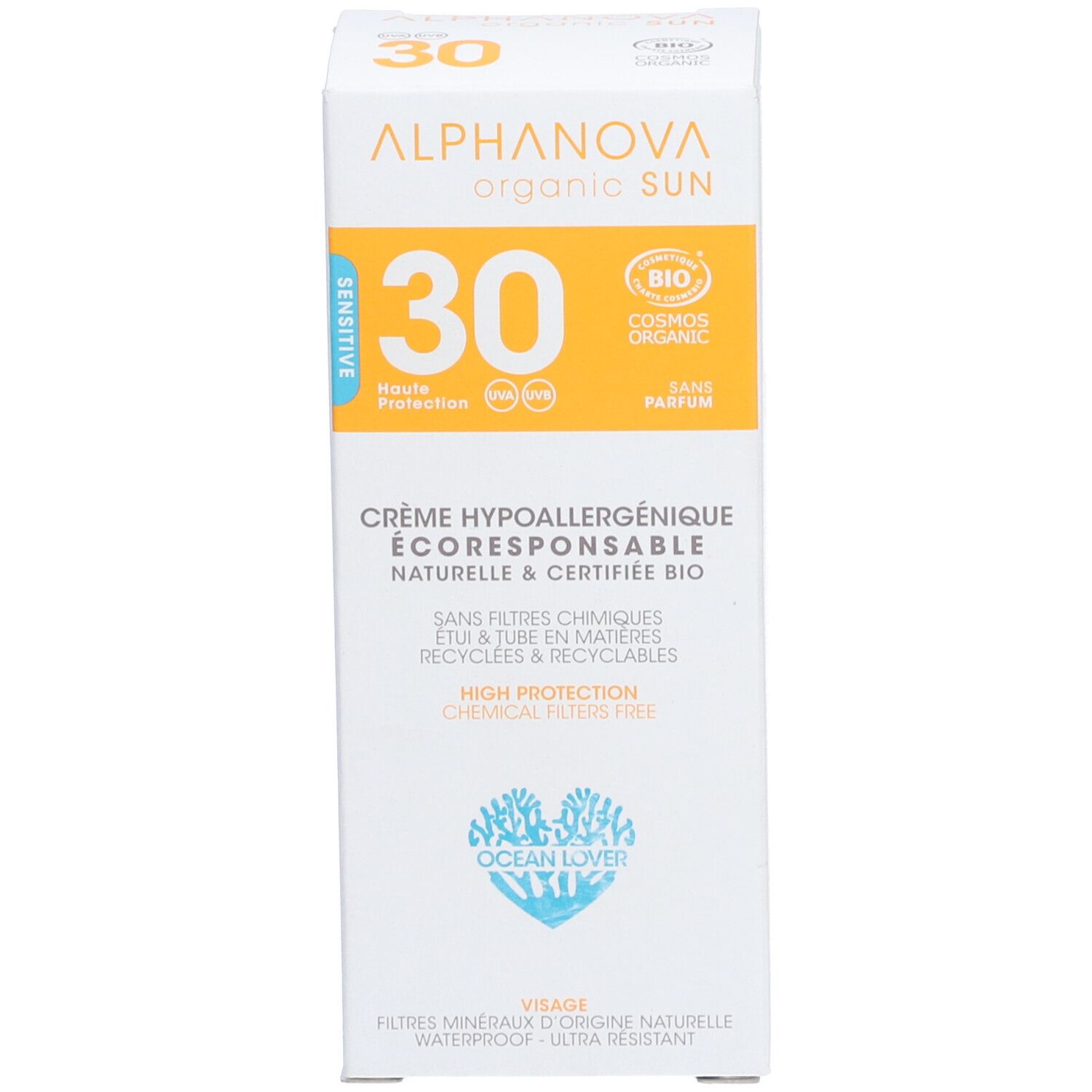 Alphanova CRÈME SOLAIRE CERTIFIÉE BIO HYPOALLERGÉNIQUE VISAGE SPF 30